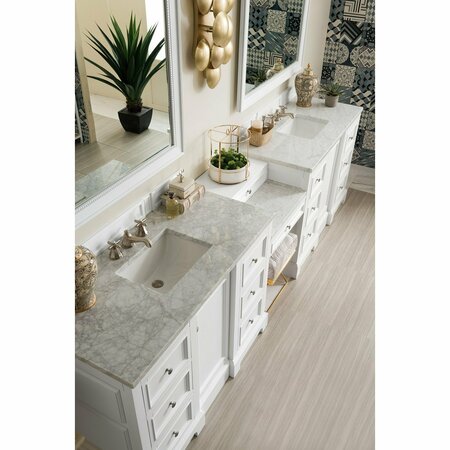 James Martin Vanities De Soto 118in Double Vanity Set, Bright White w/ 3 CM Carrara Marble Top 825-V118-BW-DU-CAR